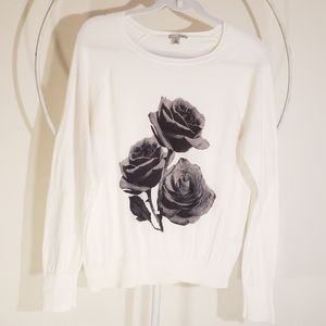 HALOGEN Sweater top sz M/P black and grey roses